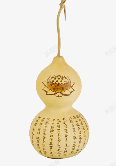 莲花图案葫芦png免抠素材_新图网 https://ixintu.com 实物 工艺品 手工彩绘 果实