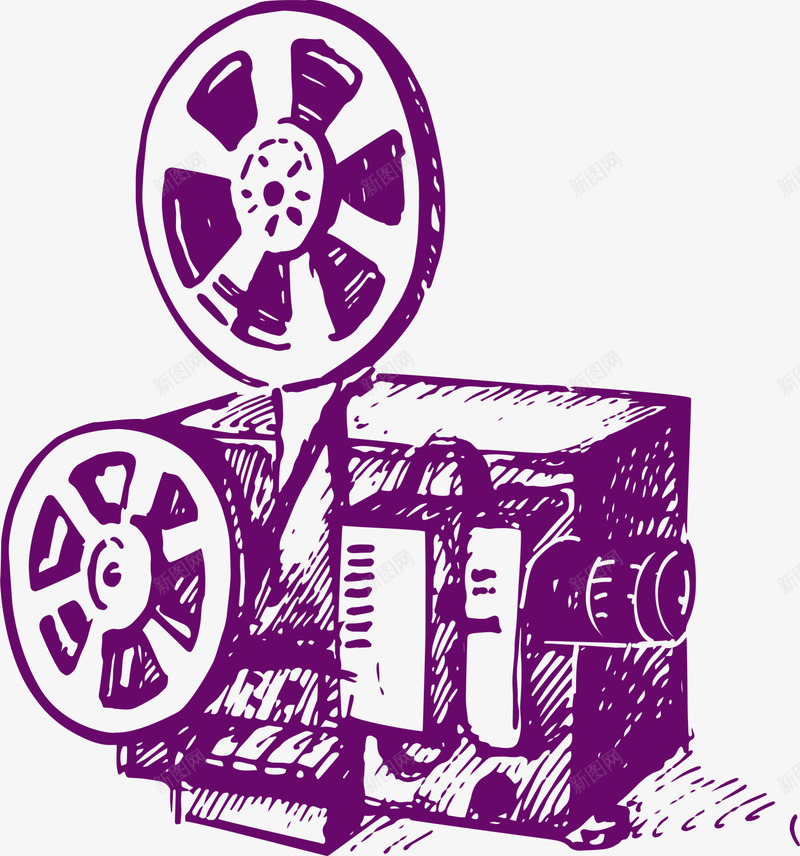 手绘紫色复古摄像机png免抠素材_新图网 https://ixintu.com 复古摄像机 手绘摄像机 素描 紫色摄像机 紫色轮子 绘画