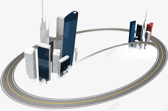 公路旋转的高楼psd免抠素材_新图网 https://ixintu.com 公路 大楼 建筑 房屋 道路 高楼