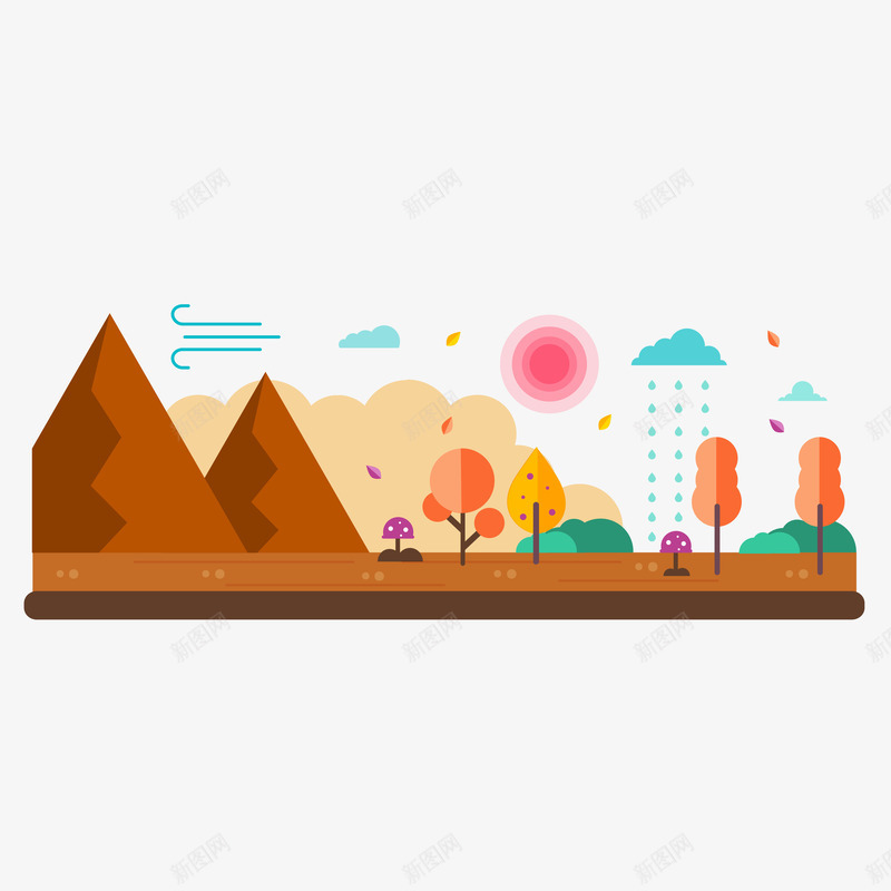 彩色山丘树林风景png免抠素材_新图网 https://ixintu.com 可爱 彩色树木 扁平 扁平山 粉嫩 黄色