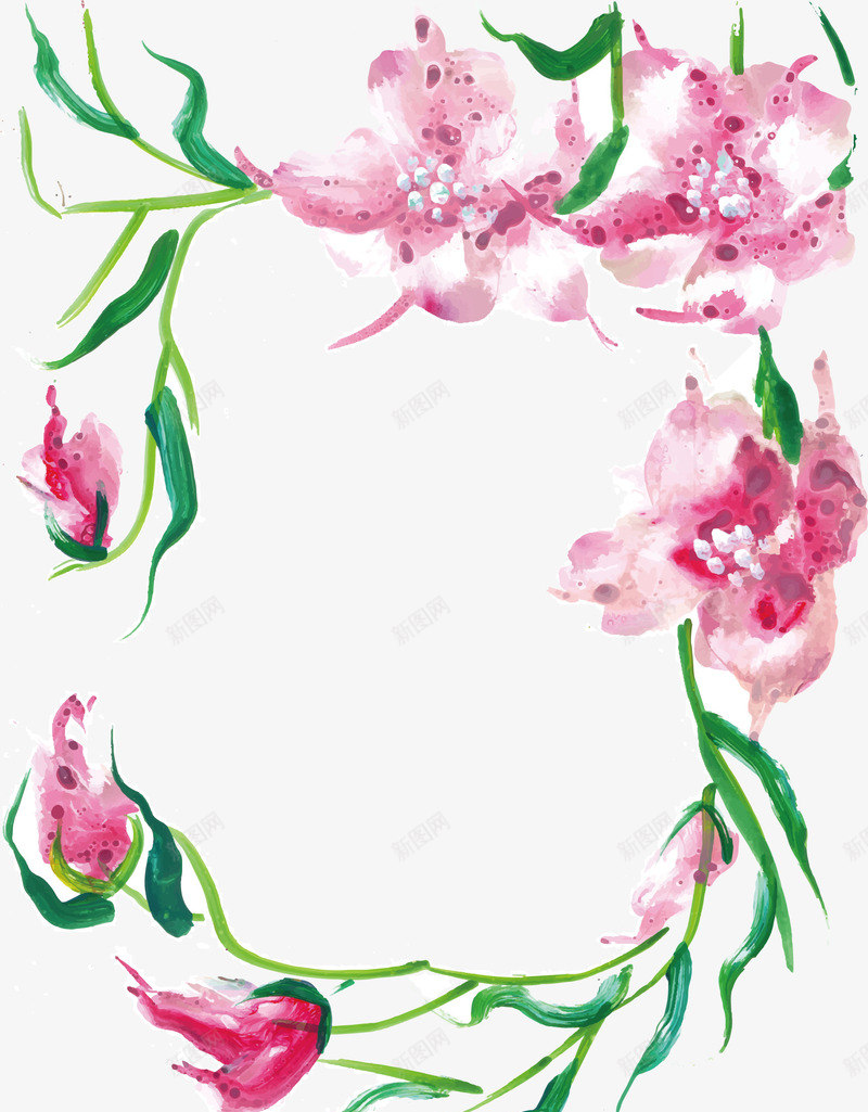 粉红色水彩花朵边框png免抠素材_新图网 https://ixintu.com 水彩花朵 水彩花藤 浪漫花藤 矢量png 粉红色 花藤边框