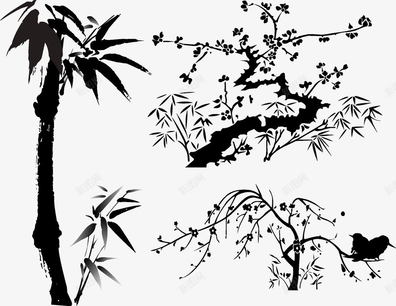水墨树木矢量图ai免抠素材_新图网 https://ixintu.com 小树 树木 水墨 矢量图