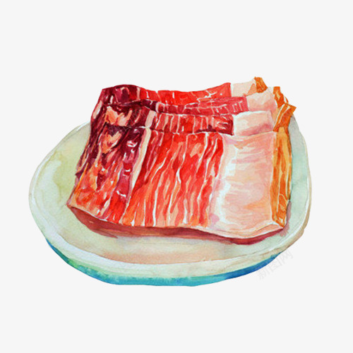 金华火腿手绘画片png免抠素材_新图网 https://ixintu.com 火腿 白盘子 美食 肉片 色彩画 金华火腿
