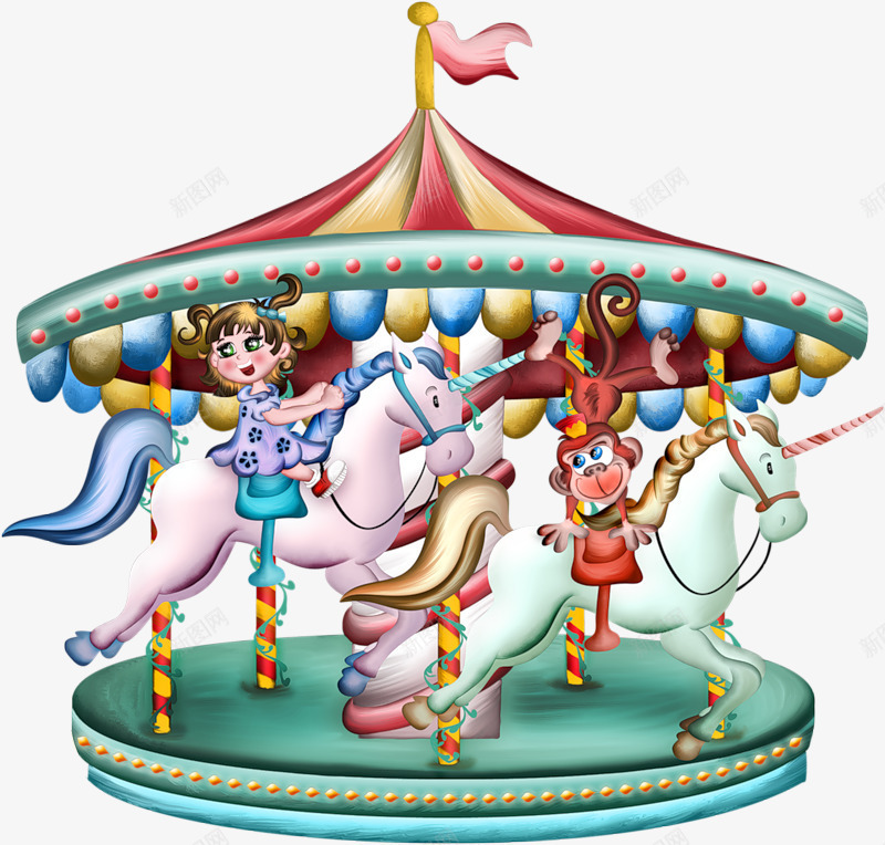 卡通旋转木马png免抠素材_新图网 https://ixintu.com 娱乐设施 旋转 梦幻童真 浪漫 游乐园
