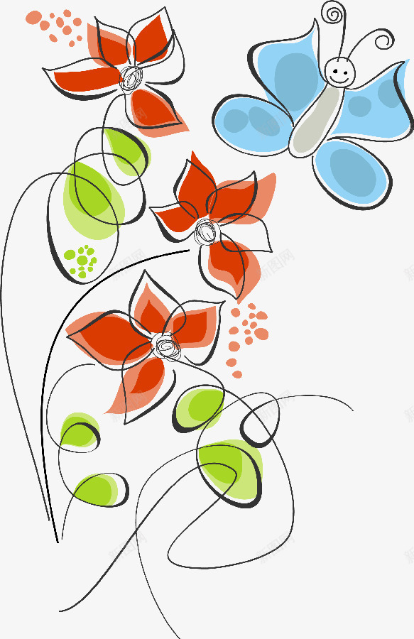 卡通手绘花朵蝴蝶png免抠素材_新图网 https://ixintu.com 卡通花朵 水彩 简笔画 绘画 蝴蝶
