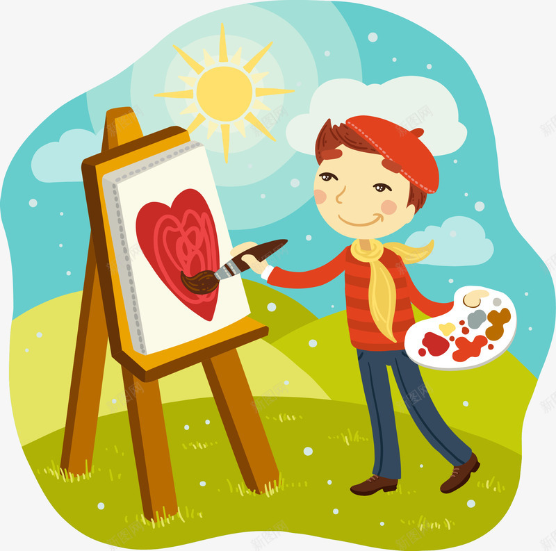 手绘画家png免抠素材_新图网 https://ixintu.com 卡通 手绘 男孩 画家 画画 绘画 艺术家