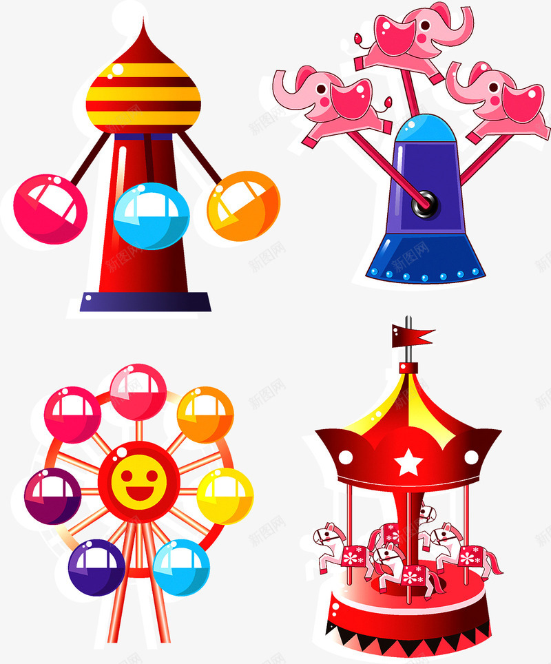 游乐园娱乐设施png免抠素材_新图网 https://ixintu.com 娱乐 摩天轮 旋转木马 游乐园 设施