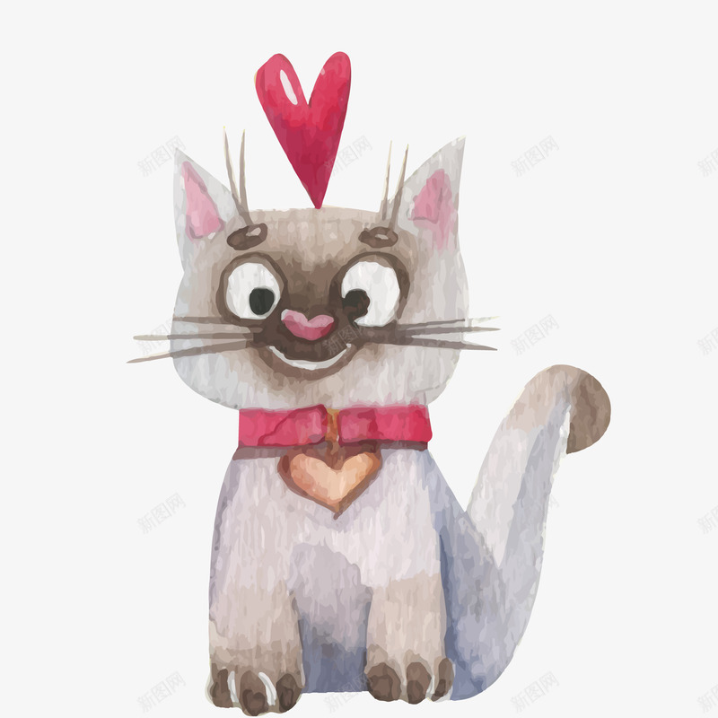 水彩绘猫咪矢量图ai免抠素材_新图网 https://ixintu.com 动物设计 卡通 可爱 宠物 彩绘 手绘 水彩 爱心 猫咪 矢量图