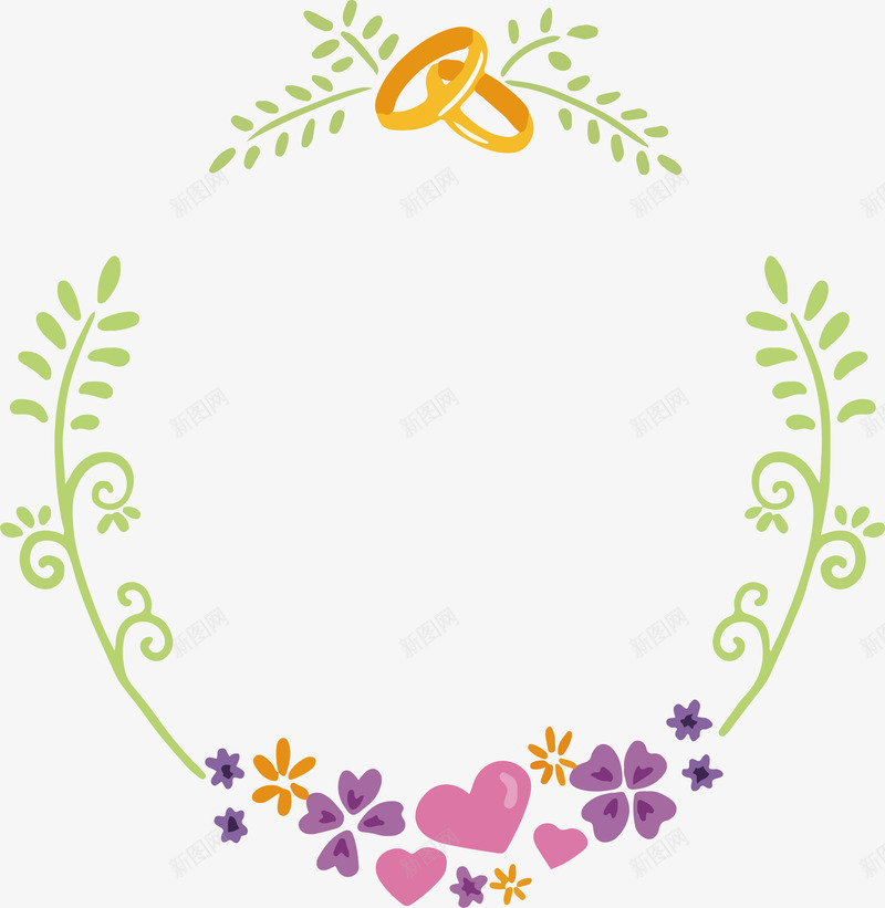 粉色爱心花藤矢量图ai免抠素材_新图网 https://ixintu.com 浪漫花藤 爱心花藤 矢量png 粉色爱心 结婚对戒 花藤 矢量图