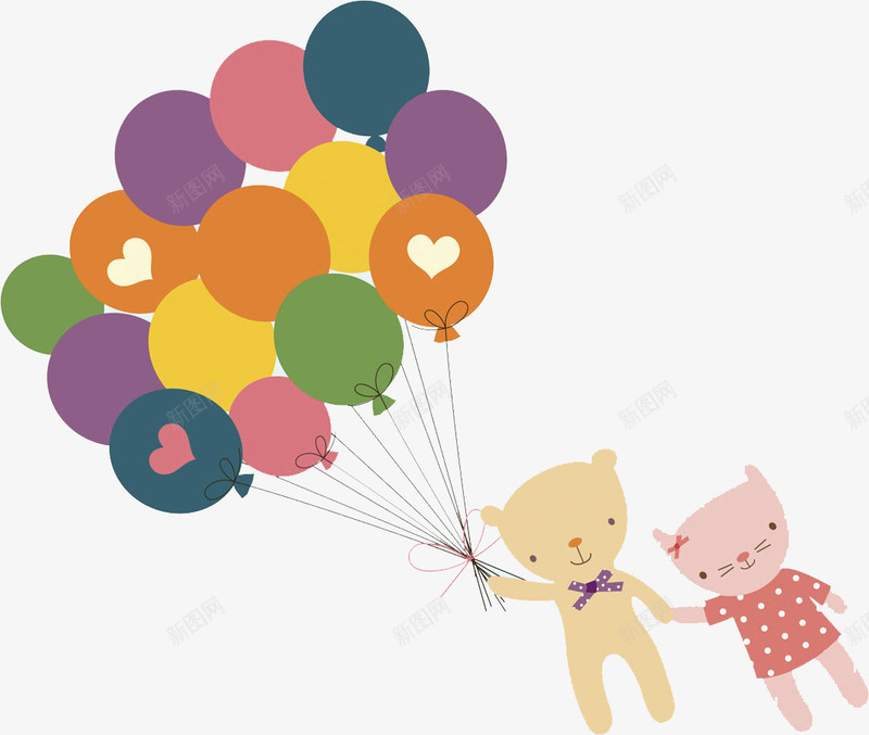 可爱小猫png免抠素材_新图网 https://ixintu.com 小猫 彩色 手绘 气球 爱心印花 红裙子 绳子 蝴蝶结