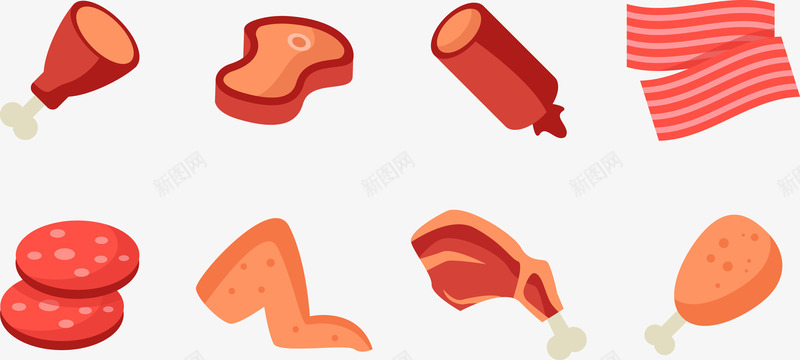 彩绘厨房美味食物png免抠素材_新图网 https://ixintu.com 培根 香肠 鸡肉 鸡腿