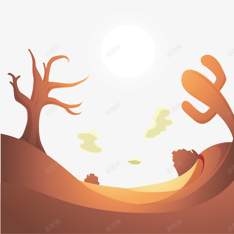 闪亮的背景沙漠与仙人掌矢量图ai免抠素材_新图网 https://ixintu.com 仙人掌 树木 植物 沙漠 矢量图