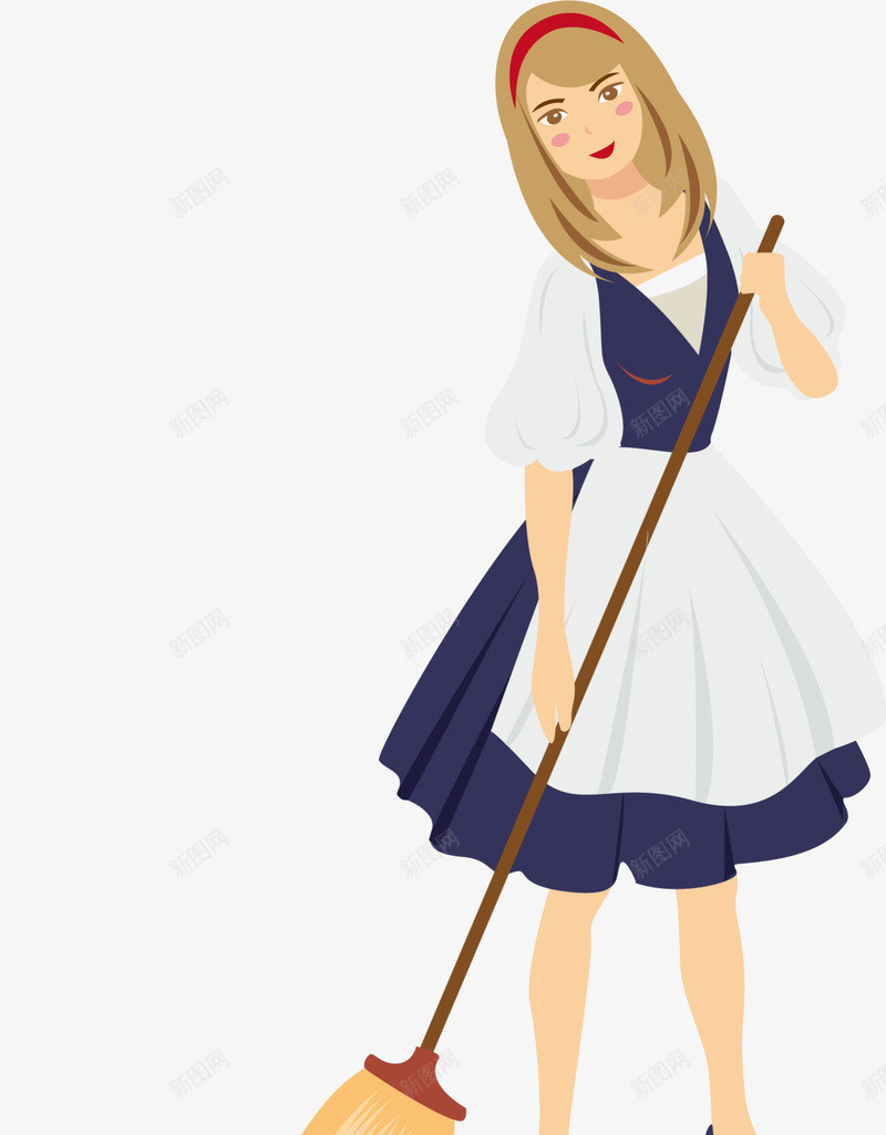 扫地女仆人物插画png免抠素材_新图网 https://ixintu.com 人物插画 卡通女生 女佣 女孩 扫地女仆 装饰图案