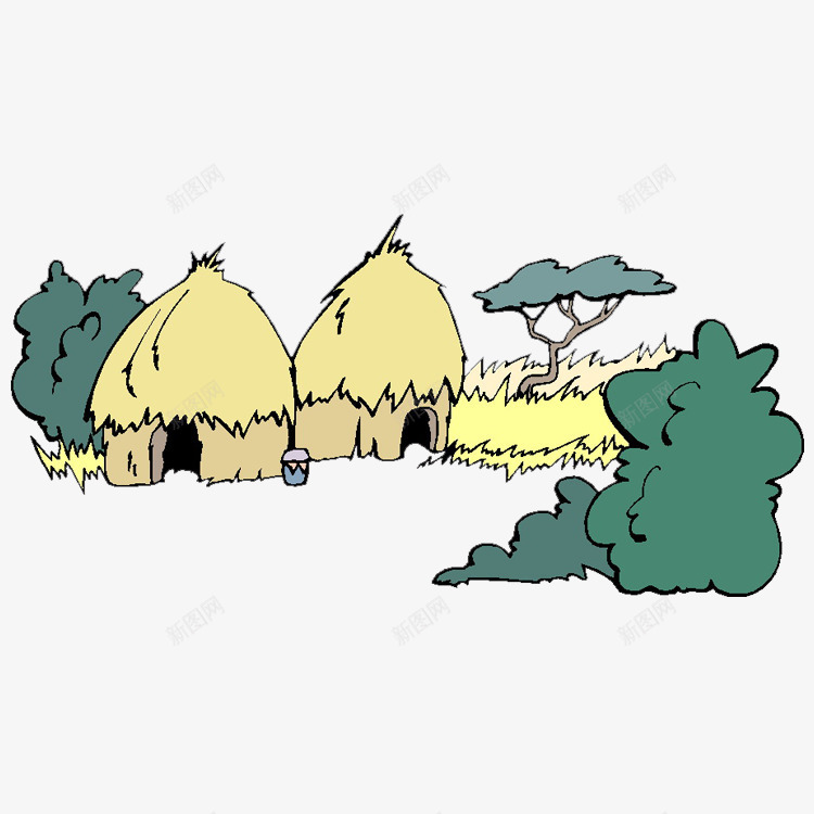 手绘茅草屋和树png免抠素材_新图网 https://ixintu.com png素材 手绘 手绘画 茅草屋
