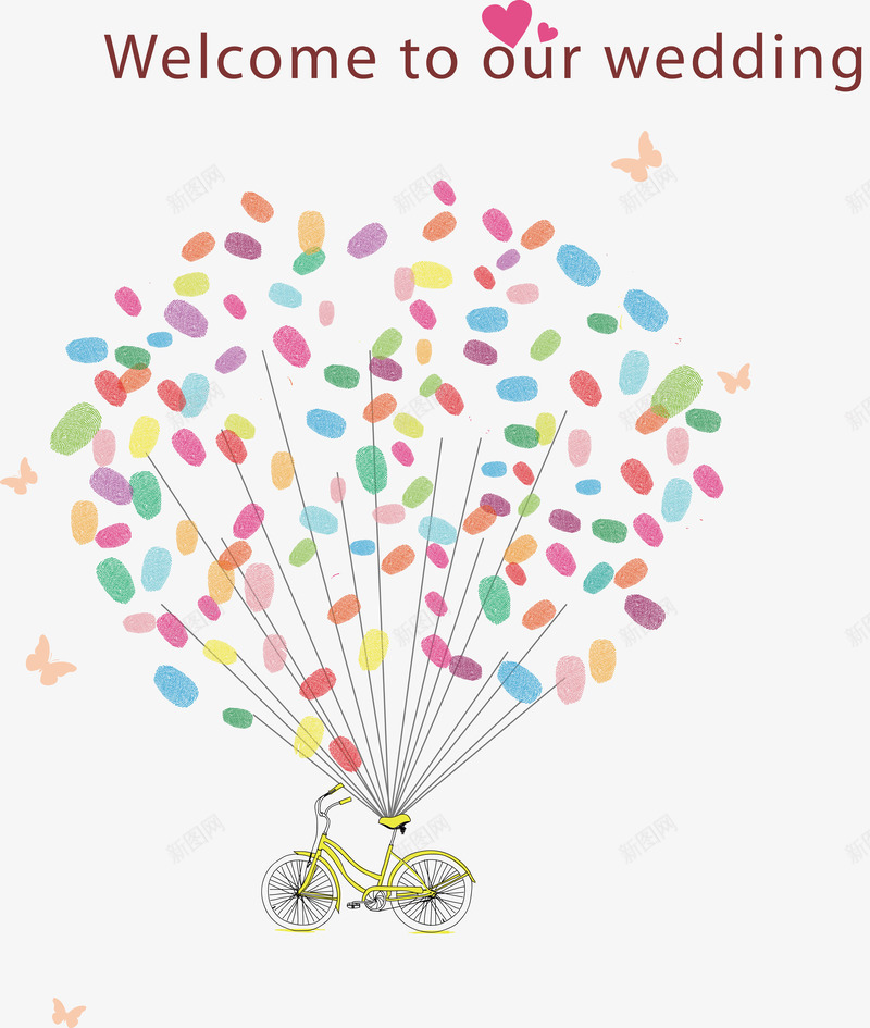 婚礼签到背景png免抠素材_新图网 https://ixintu.com 婚礼 彩球 气球 矢量背景 签到 自行车 蝴蝶