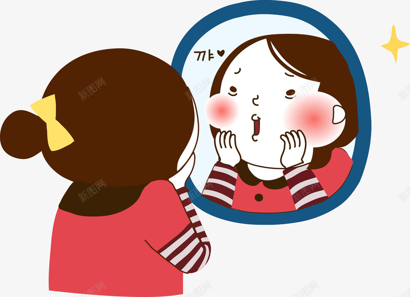 胖女孩png免抠素材_新图网 https://ixintu.com 卡通 可爱 小女孩 照镜子 胖乎乎