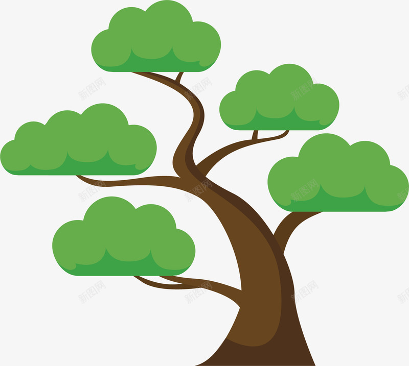 绿色的树木矢量图ai免抠素材_新图网 https://ixintu.com 叶子 大树 枝条 树木 植物 绿叶 绿色 褐色树干 矢量图