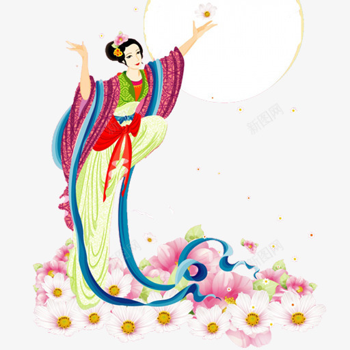 彩绘人物元素嫦娥奔月png免抠素材_新图网 https://ixintu.com 人物 元素 奔月 嫦娥 彩绘