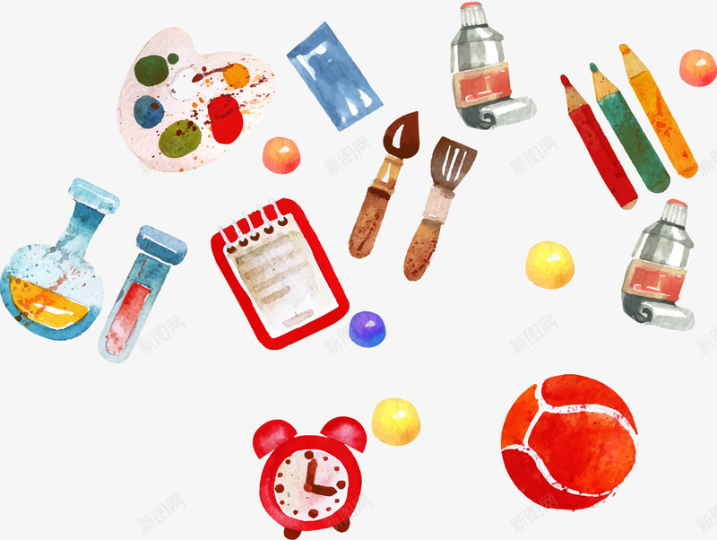 手绘水彩调色盘颜料绘画png免抠素材_新图网 https://ixintu.com 学校 插画 调色盘