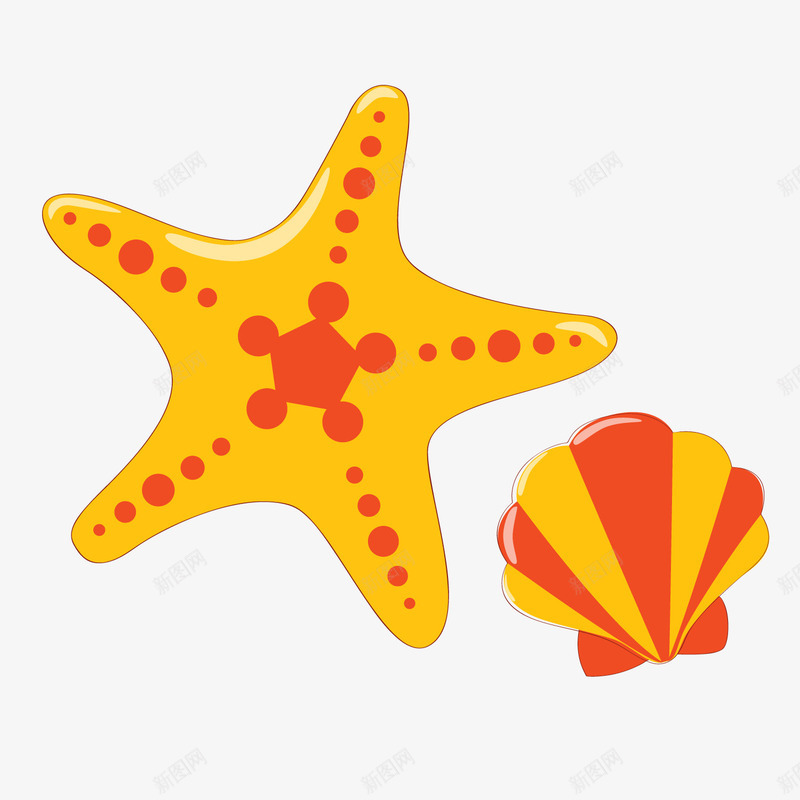 黄色卡通海星贝壳png免抠素材_新图网 https://ixintu.com 卡通海星 卡通贝壳 海洋生物 背景装饰 黄色