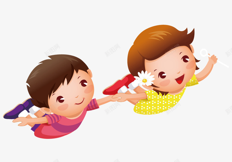 两个女孩飞翔矢量图ai免抠素材_新图网 https://ixintu.com 卡通 可爱 女孩 插画 矢量人物 飞翔 矢量图