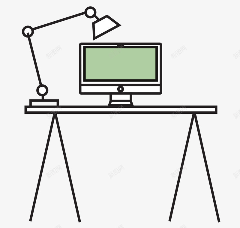 手绘办公桌png免抠素材_新图网 https://ixintu.com 办公桌 手绘画 电脑 矢量装饰 装饰