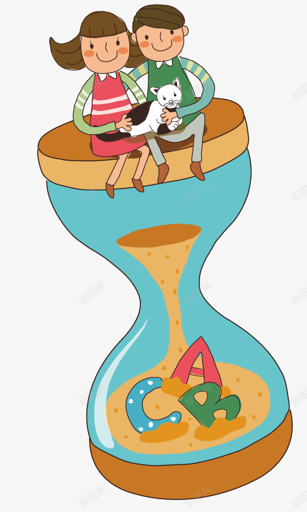 坐在沙漏上的情侣矢量图ai免抠素材_新图网 https://ixintu.com 卡通 情侣 插画 沙漏 漏斗ppt 爱情 矢量图