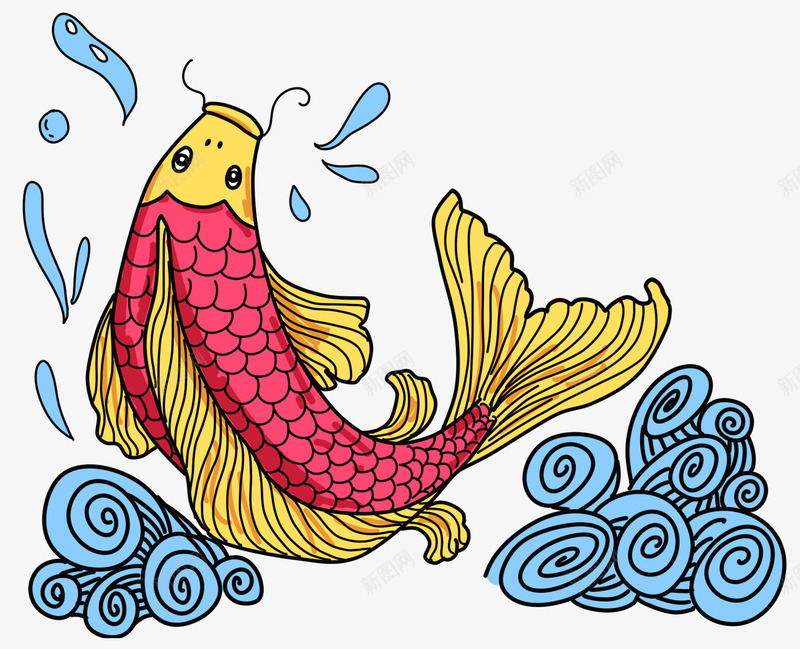 年年有余卡通手绘插画psd免抠素材_新图网 https://ixintu.com 卡通手绘 年年有余 插画 新春佳节 装饰图案 过年
