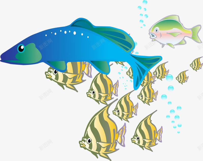手绘蓝色大鱼条纹小鱼png免抠素材_新图网 https://ixintu.com 大鱼 小鱼 手绘 条纹 蓝色