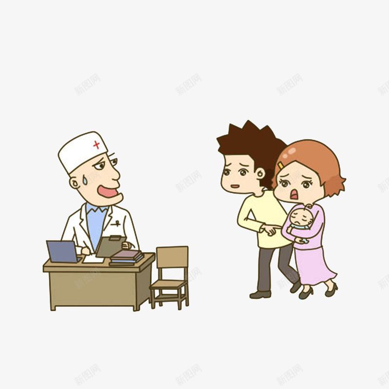 卡通父母带着生病的小孩看医生素png免抠素材_新图网 https://ixintu.com 医生与患者 卡通插画 卡通父母带着生病的小孩看医生素材免费下载 慌张 担心的父母 昏睡的小孩