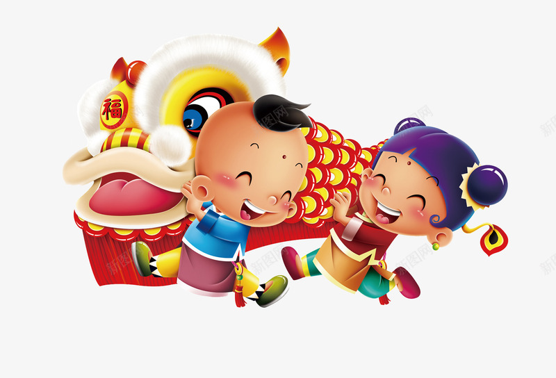 中国风抬舞狮的小孩子png免抠素材_新图网 https://ixintu.com 喜庆 国风 小孩子 舞狮 节日