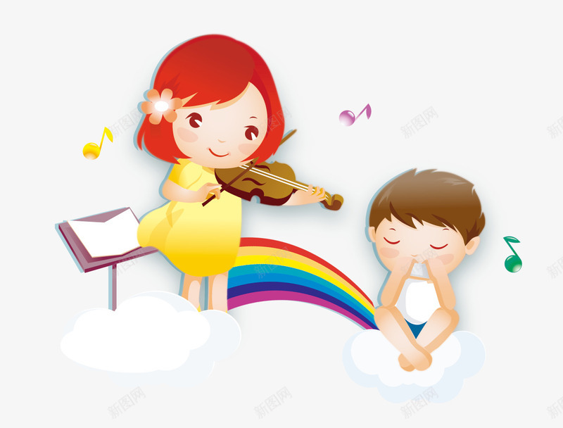 拉小提琴的小孩png免抠素材_新图网 https://ixintu.com 卡通人物 小孩 彩虹