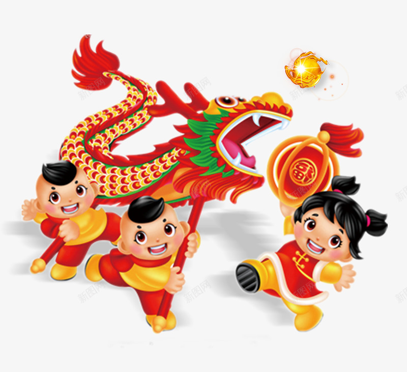 卡通举着龙的小孩图标psd_新图网 https://ixintu.com 中国风 免抠 免抠图 卡通 可爱 喜庆 小孩 小孩们 红色 龙 龙的LOGO