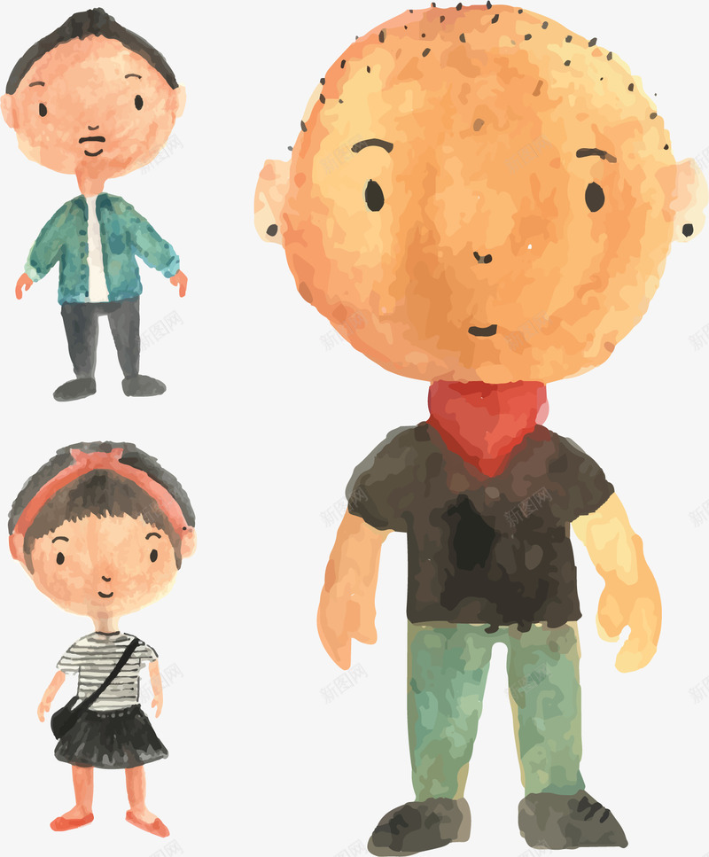 手绘水彩小孩png免抠素材_新图网 https://ixintu.com 卡通 小女孩 小男孩 幼儿绘画 手绘 插图 水彩