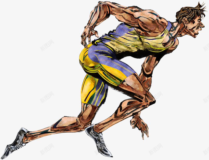 田径运动员插画png免抠素材_新图网 https://ixintu.com 彩绘 水彩 田径运动员 起跑 运动 运动员