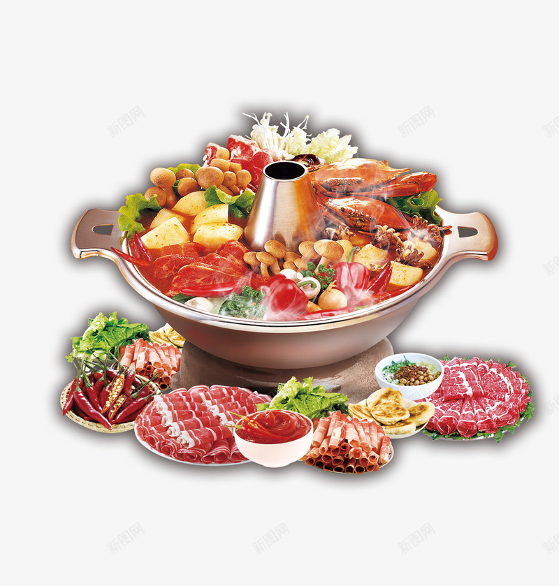 丰富美味的一顿火锅png免抠素材_新图网 https://ixintu.com 你肉 实物 海鲜 火锅 火锅料 肥牛 锅底 青菜
