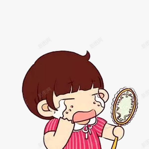哭啼的女孩png免抠素材_新图网 https://ixintu.com 伤心的 卡通 小女孩 手绘 照镜子 简笔 长斑