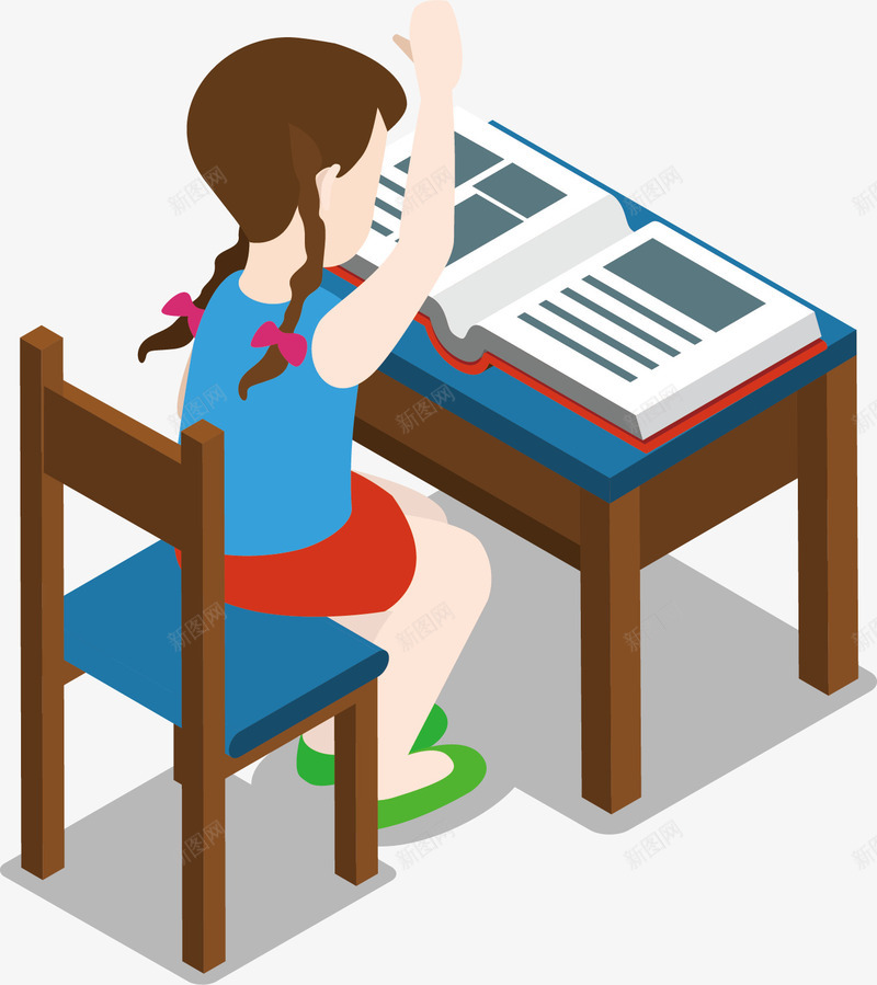 上课举手的小女孩矢量图ai免抠素材_新图网 https://ixintu.com 举手 举手答题 卡通手绘 右手举手 女孩 女生 学生 桌子 水彩 矢量图 课桌 高举手臂