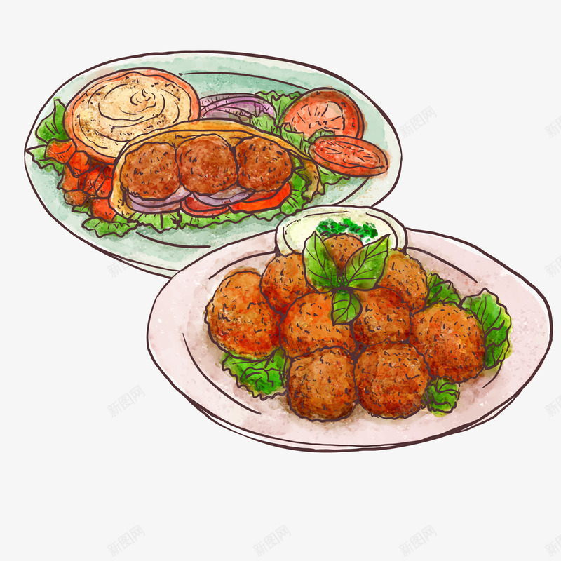 彩绘沙特阿拉伯美食矢量图ai免抠素材_新图网 https://ixintu.com 彩绘 沙特阿拉伯 特色美食 美食 食物 餐厅 矢量图