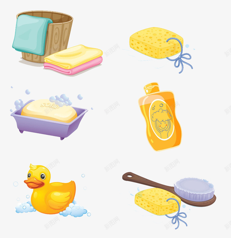 婴儿洗漱用品png免抠素材_新图网 https://ixintu.com 沐浴液 澡盆 香皂