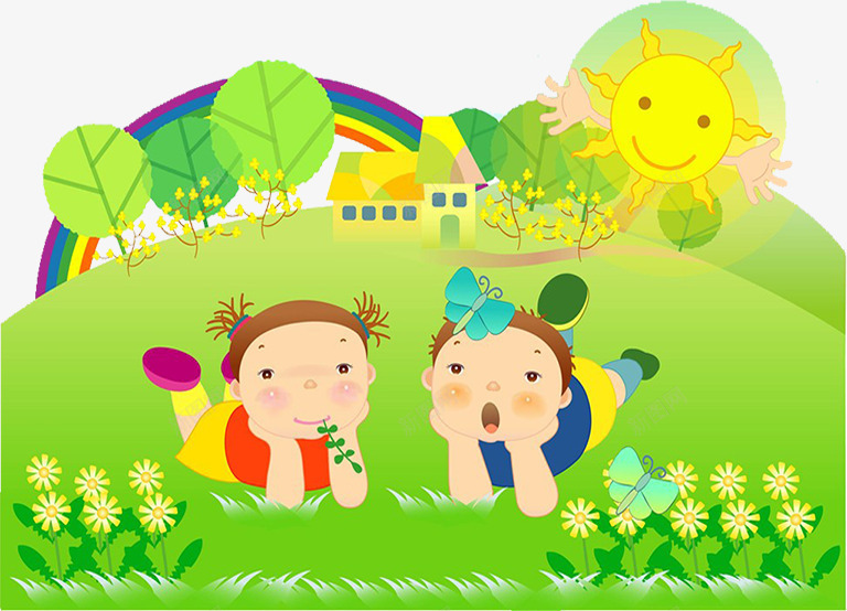躺在草地上的小孩png免抠素材_新图网 https://ixintu.com 看蝴蝶 绿色草地上 草地上休息 草地上玩耍 躺在草地上 躺在草地上看蝴蝶