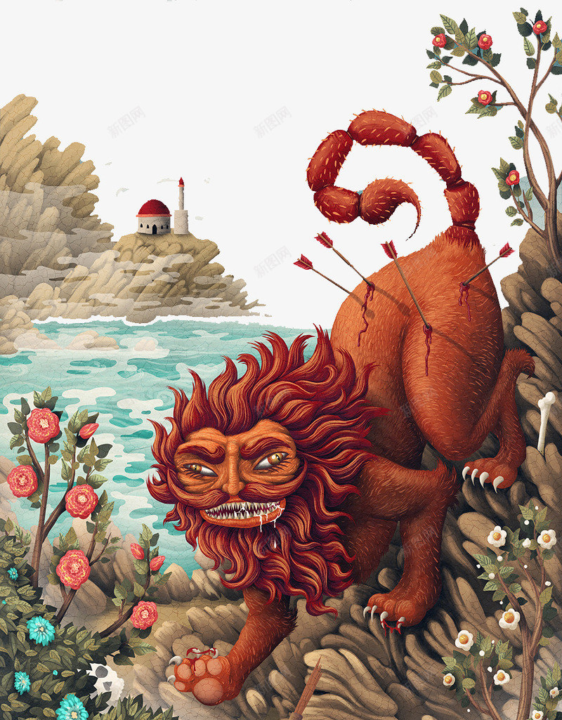 梦幻卡通背景图png免抠素材_新图网 https://ixintu.com 彩绘插画 梦幻卡通背景图 狮子