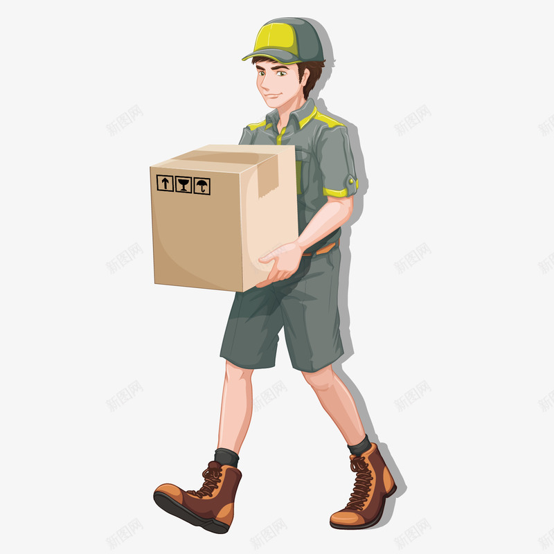 卡通男子搬运箱子png免抠素材_新图网 https://ixintu.com 卡通矢量 工作人员 快递员 搬货员 搬运 男子 矢量卡通 箱子