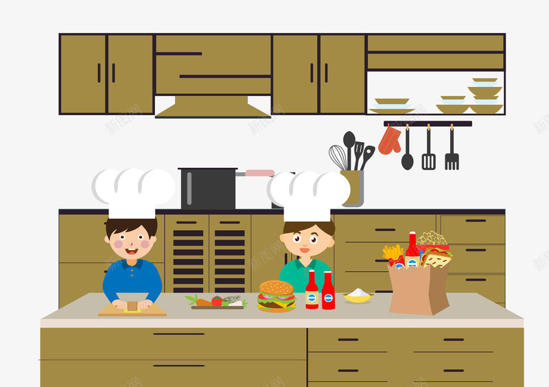 烹饪厨师插画png免抠素材_新图网 https://ixintu.com 厨具 后厨 小孩子 扁平 汉堡