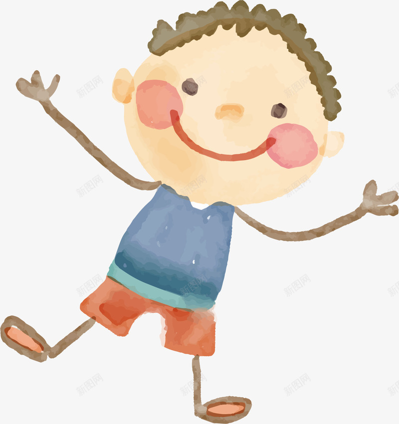 快乐招手着的小孩矢量图ai免抠素材_新图网 https://ixintu.com 人物 卡通 开心 微笑 招手 棕色 裤子 矢量图