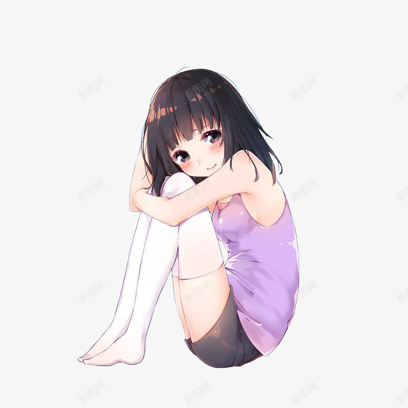 双手抱膝蜷缩的女孩png免抠素材_新图网 https://ixintu.com 动漫女孩 卡通手绘 双手抱膝 蜷缩的人 蜷缩的女孩 蜷缩身体