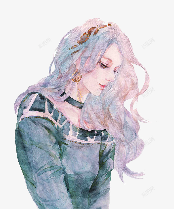 蓝色水晶侧面美女插画png免抠素材_新图网 https://ixintu.com 插画 水晶 美女 蓝色