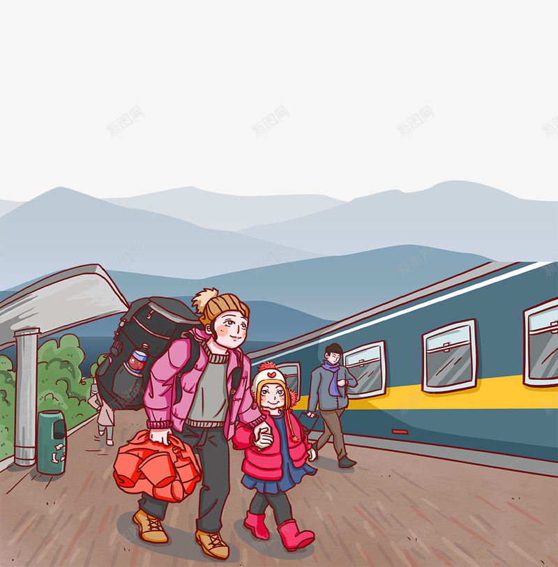 手绘春运火车回家png免抠素材_新图网 https://ixintu.com 出行 回家 回家过年 手绘 新春 春运 火车 过年