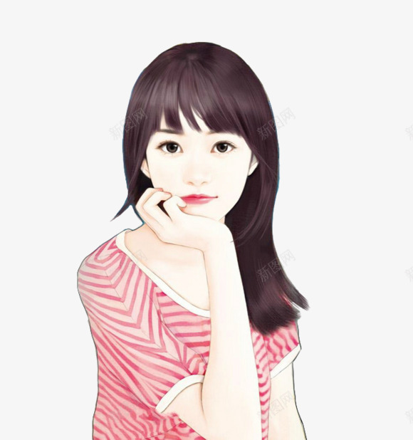 可爱呆萌条纹衫青春美少女png免抠素材_新图网 https://ixintu.com 可爱 少女 条纹 青春