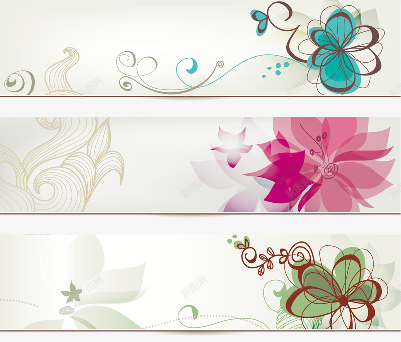 手绘花卉bannerpng免抠素材_新图网 https://ixintu.com banner设计 彩绘 彩色花瓣 手绘 手绘花卉 线描花朵 花